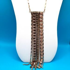 Rhinestone Chain Fringe Tassel Necklace, Made in Vietnam, 20", NWT